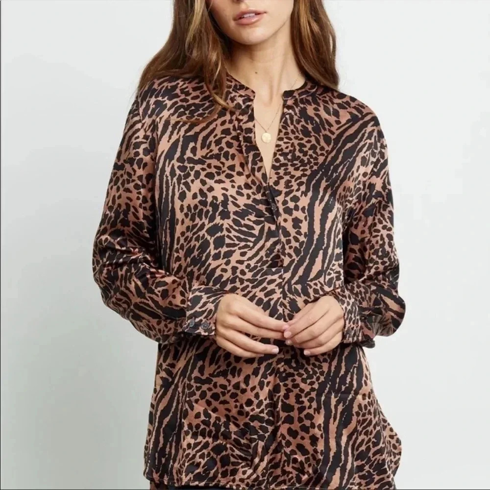 Rails shirt in pearl cinnamon mixed animal print